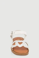 Womens Toddler Girls Rhinestone Heart Cut Out Band Sandals, White,