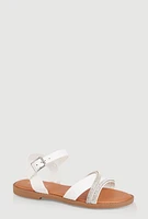 Womens Girls Rhinestone Criss Cross Ankle Strap Sandals, White, Size 3