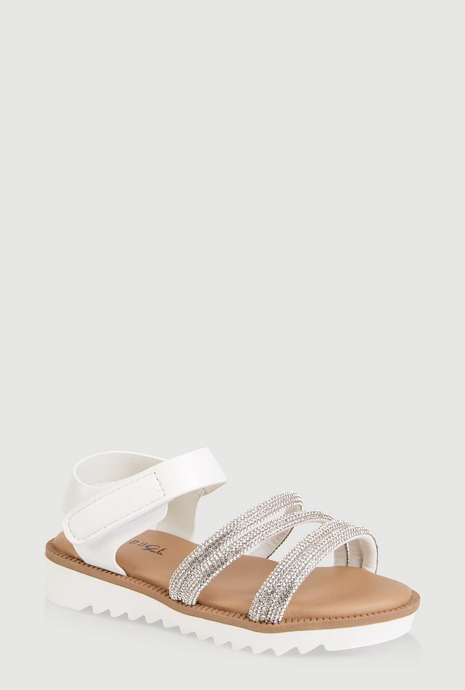 Womens Toddler Girls Embellished Strappy Sandals, White, Size 8