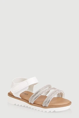 Womens Toddler Girls Embellished Strappy Sandals, White, Size 8