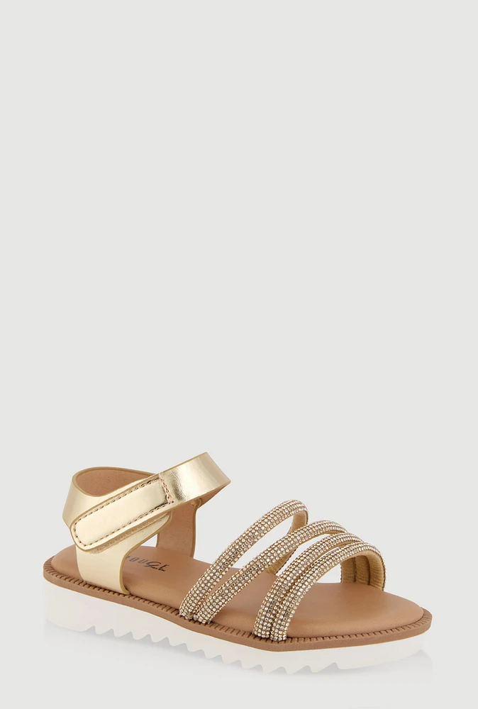 Womens Toddler Girls Embellished Strappy Sandals, Gold, Size 8