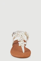 Womens Girls Flower Ankle Strap Thong Sandals, White,