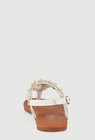 Womens Girls Flower Ankle Strap Thong Sandals, White,