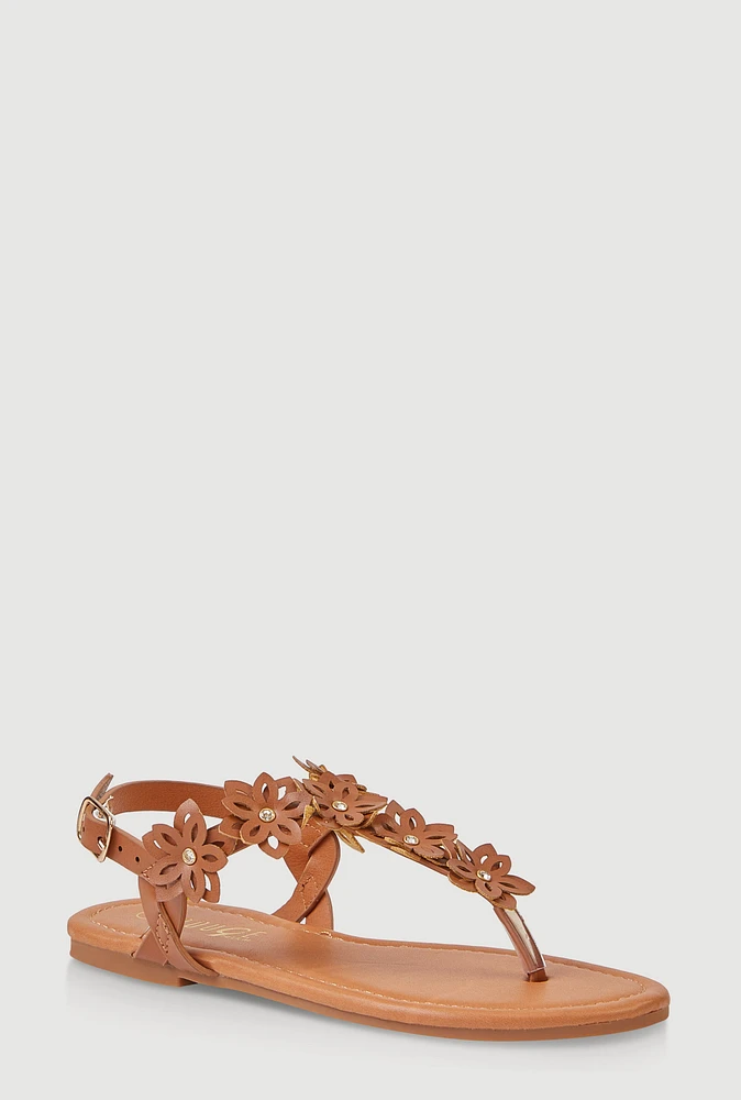 Womens Girls Flower Ankle Strap Thong Sandals,