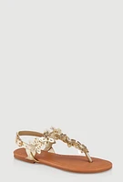 Womens Girls Flower Ankle Strap Thong Sandals,