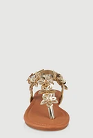 Womens Girls Flower Ankle Strap Thong Sandals,