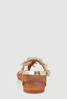 Womens Girls Flower Ankle Strap Thong Sandals, Gold, Size 13
