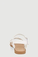 Womens Girls Woven Band Velcro Strap Sandals, White, Size 2