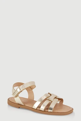 Womens Girls Woven Band Velcro Strap Sandals, Gold, Size 13