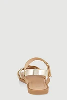 Womens Girls Woven Band Velcro Strap Sandals, Gold, Size 13