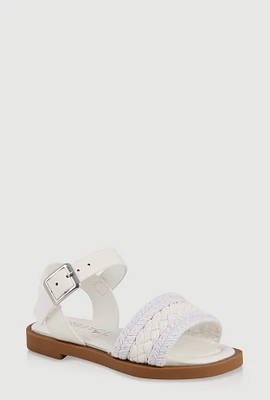 Womens Toddler Girls Braided Band Buckle Strap Sandals, White, Size 10
