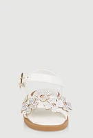 Womens Toddler Girls Rhinestone Studded Floral Ankle Strap Sandals, White, Size 8