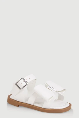 Womens Toddler Girls Bow Band Buckle Strap Sandals, White,