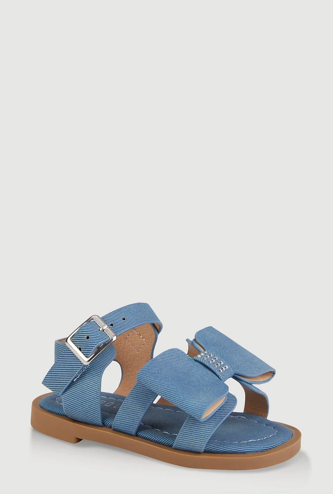 Womens Toddler Girls Bow Band Buckle Strap Sandals, Blue, Size 7