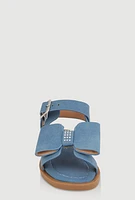 Womens Toddler Girls Bow Band Buckle Strap Sandals, Blue, Size 7