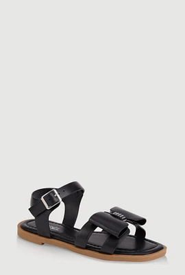 Girls Faux Leather Bow Band Ankle Strap Sandals,