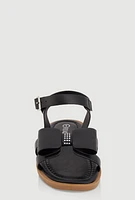 Womens Girls Faux Leather Bow Band Ankle Strap Sandals,