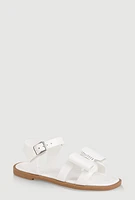 Womens Girls Faux Leather Bow Band Ankle Strap Sandals, White,
