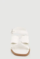 Womens Girls Faux Leather Bow Band Ankle Strap Sandals, White,