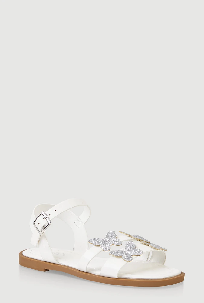 Womens Girls Glitter Butterfly Sandals, White, Size 1