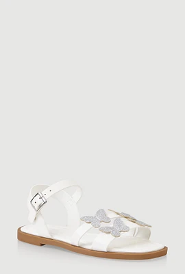 Womens Girls Glitter Butterfly Sandals, White, Size 1