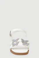 Womens Girls Glitter Butterfly Sandals, White, Size 1