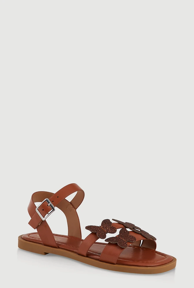 Womens Girls Glitter Butterfly Sandals, Brown, Size 13