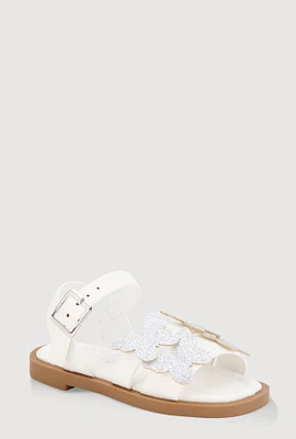 Womens Toddler Girls Glitter Butterfly Buckle Strap Sandals, White,