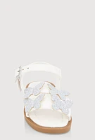 Womens Toddler Girls Glitter Butterfly Buckle Strap Sandals, White,