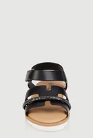Womens Toddler Girls Rhinestone Detail H Band Sandals, Black, Size 5