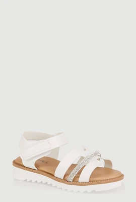 Womens Toddler Girls Rhinestone Detail H Band Sandals, White, Size 5
