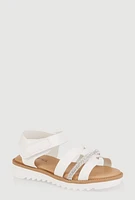 Womens Toddler Girls Rhinestone Detail H Band Sandals, White, Size 5