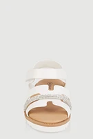 Womens Toddler Girls Rhinestone Detail H Band Sandals, White, Size 5