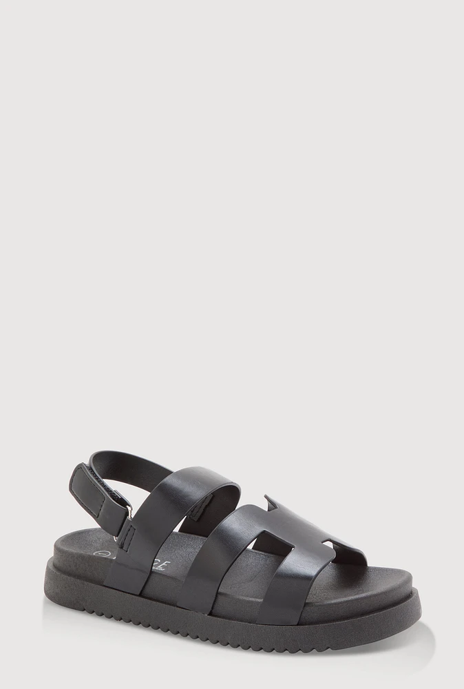 Womens Girls Faux Leather H Band Velcro Strap Footbed Sandals,