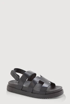 Womens Girls Faux Leather H Band Velcro Strap Footbed Sandals,