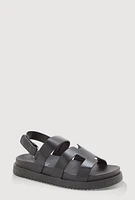Womens Girls Faux Leather H Band Velcro Strap Footbed Sandals,
