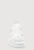 Womens Girls Faux Leather H Band Velcro Strap Footbed Sandals, White, Size 3