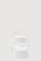 Womens Girls Faux Leather H Band Velcro Strap Footbed Sandals, White, Size 3