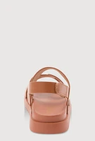 Womens Girls Faux Leather H Band Velcro Strap Footbed Sandals, Brown,