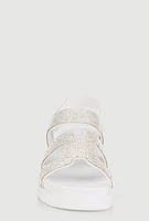 Womens Girls Rhinestone H Band Velcro Strap Sandals, White, Size 2