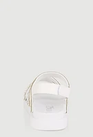 Womens Girls Rhinestone H Band Velcro Strap Sandals, White, Size 2