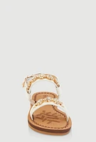Womens Toddler Girls Embellished Rhinestone Flower Band Sandals, White, Size 6