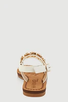 Womens Toddler Girls Embellished Rhinestone Flower Band Sandals, White,