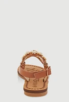 Womens Toddler Girls Embellished Rhinestone Flower Band Sandals, Brown, Size 6