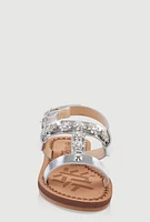 Womens Toddler Girls Flower Rhinestone Studded Buckle Strap Sandals,