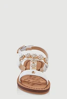 Womens Toddler Girls Flower Rhinestone Studded Buckle Strap Sandals, White, Size 7
