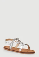 Womens Girls Flower Embellished Rhinestone Sandals,