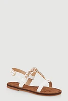 Womens Girls Flower Embellished Rhinestone Sandals, White, Size 13
