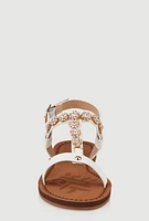 Womens Girls Flower Embellished Rhinestone Sandals, White, Size 13