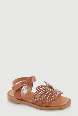 Womens Toddler Girls Rhinestone Butterfly Ankle Strap Sandals,